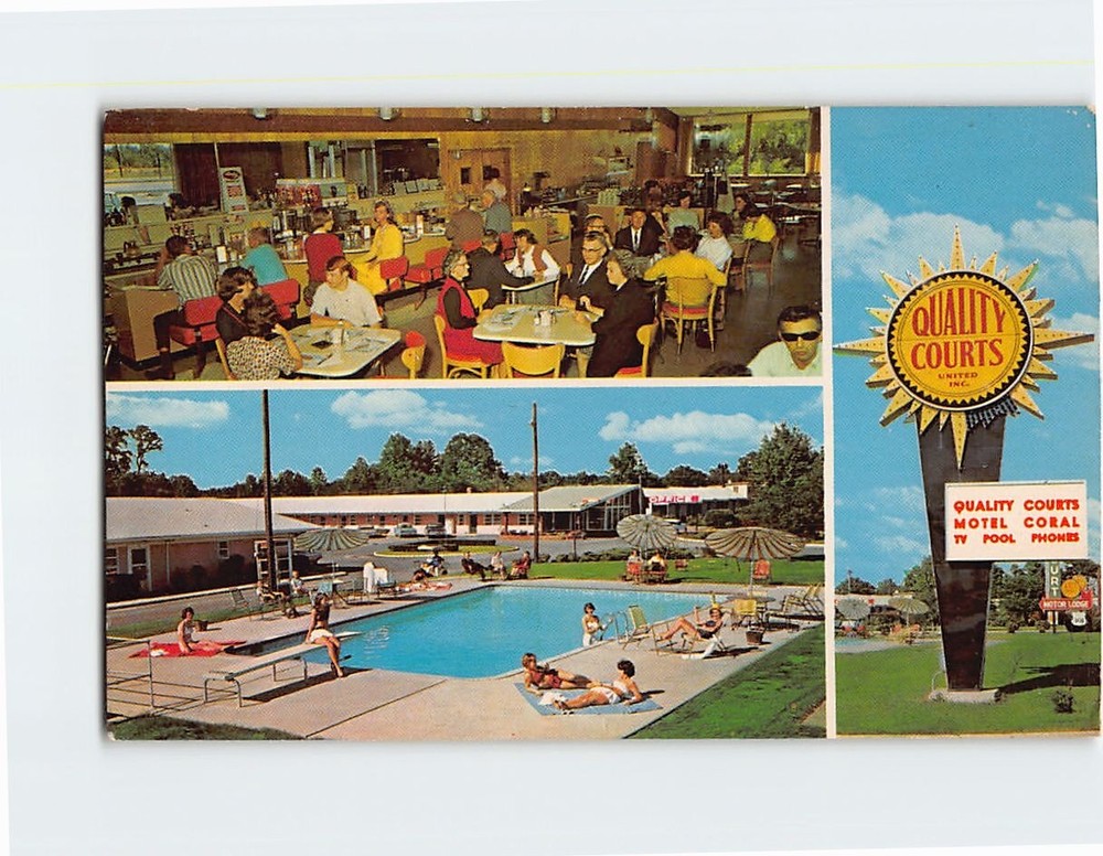 Postcard Quality Courts Motel Coral & Restaurant Rocky Mount North Carolina USA