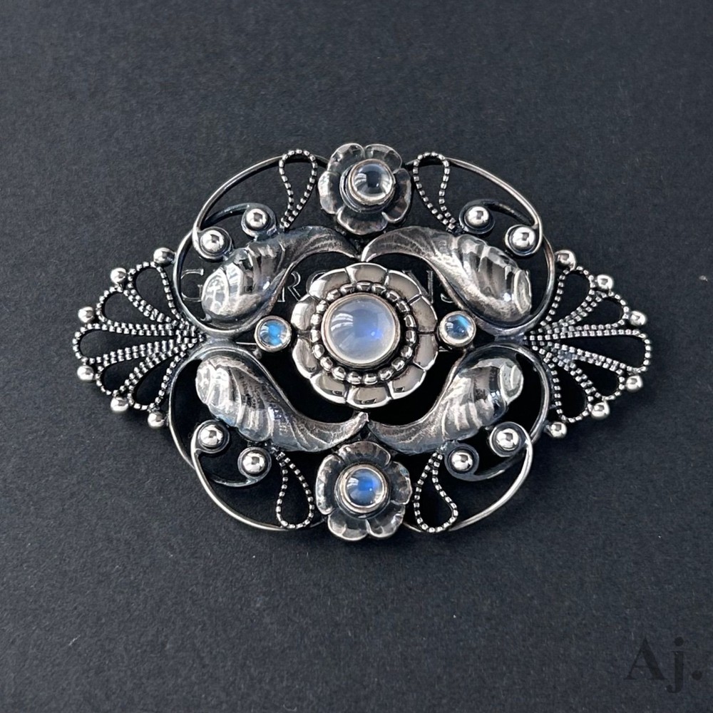 Georg Jensen No. 172A Moonstone Brooch Sterling Silver 925 Denmark Vintage