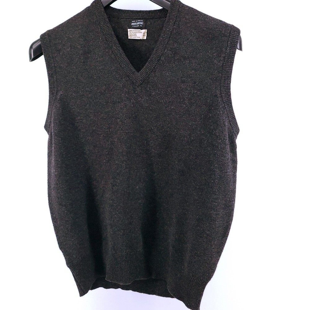 Vintage Brooks Brothers 100% Lambswool Sweater Vest Gray 42 (L) Made in England