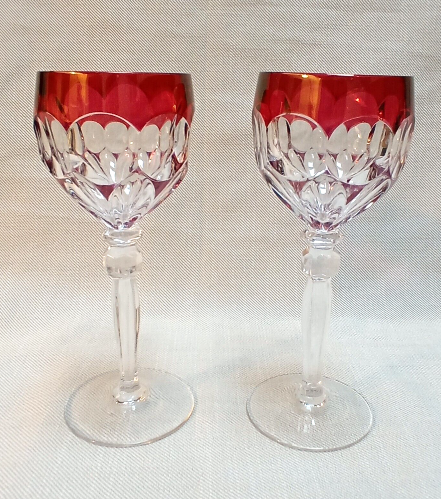 Set Of 2 HOFBAUER Lead Crystal Germany  Wine Glasses h 20 cm ,1970