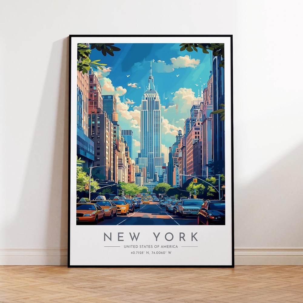 New York Travel Poster United States New York Print Home Decor Print Framed Or