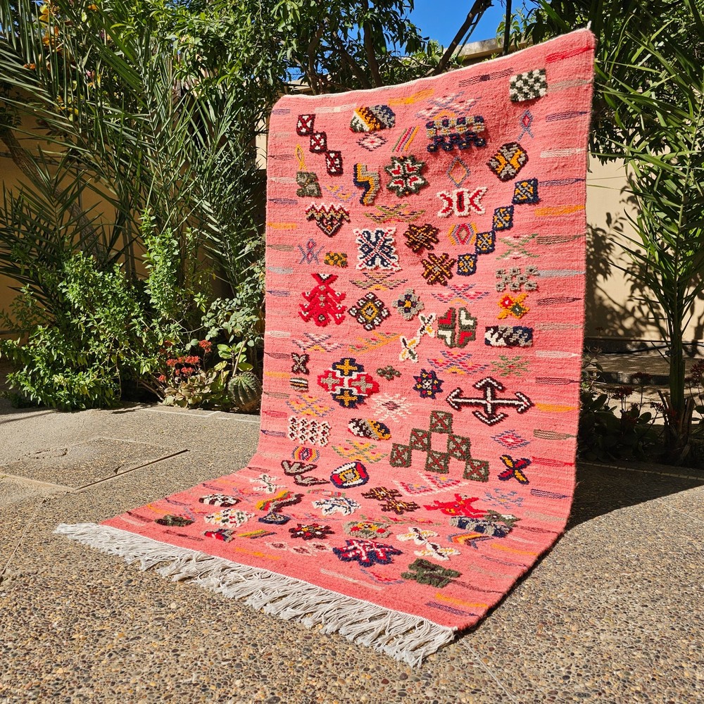 Pink Moroccan rug 3x5, Vintage Wall Carpet, Small runner rug, Berber home decor