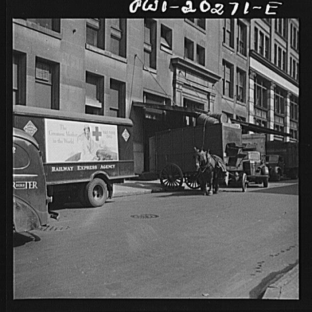 Photo:New York City 1910s Horse Drawn Cart Trucks Street Scene