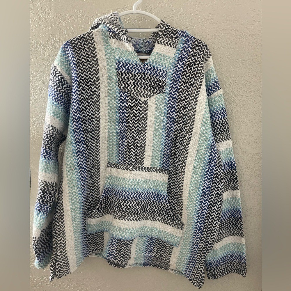 Earth Ragz Women's Striped Baja Pancho Hoodie with Front Pocket Size XL