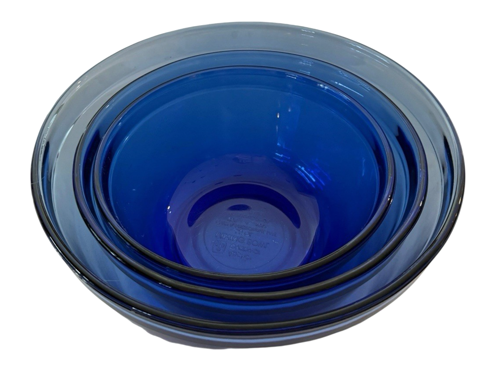 Vintage Anchor Hocking Cobalt Blue Glass Mixing Bowl Set of 3 Oven Safe