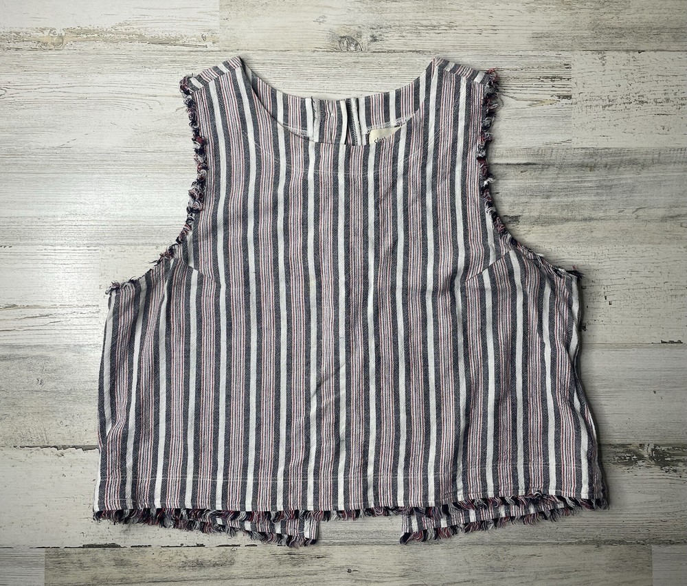 Cloth & Stone Tank Top Linen Button Back Fringe Striped Red White Blue Women’s M