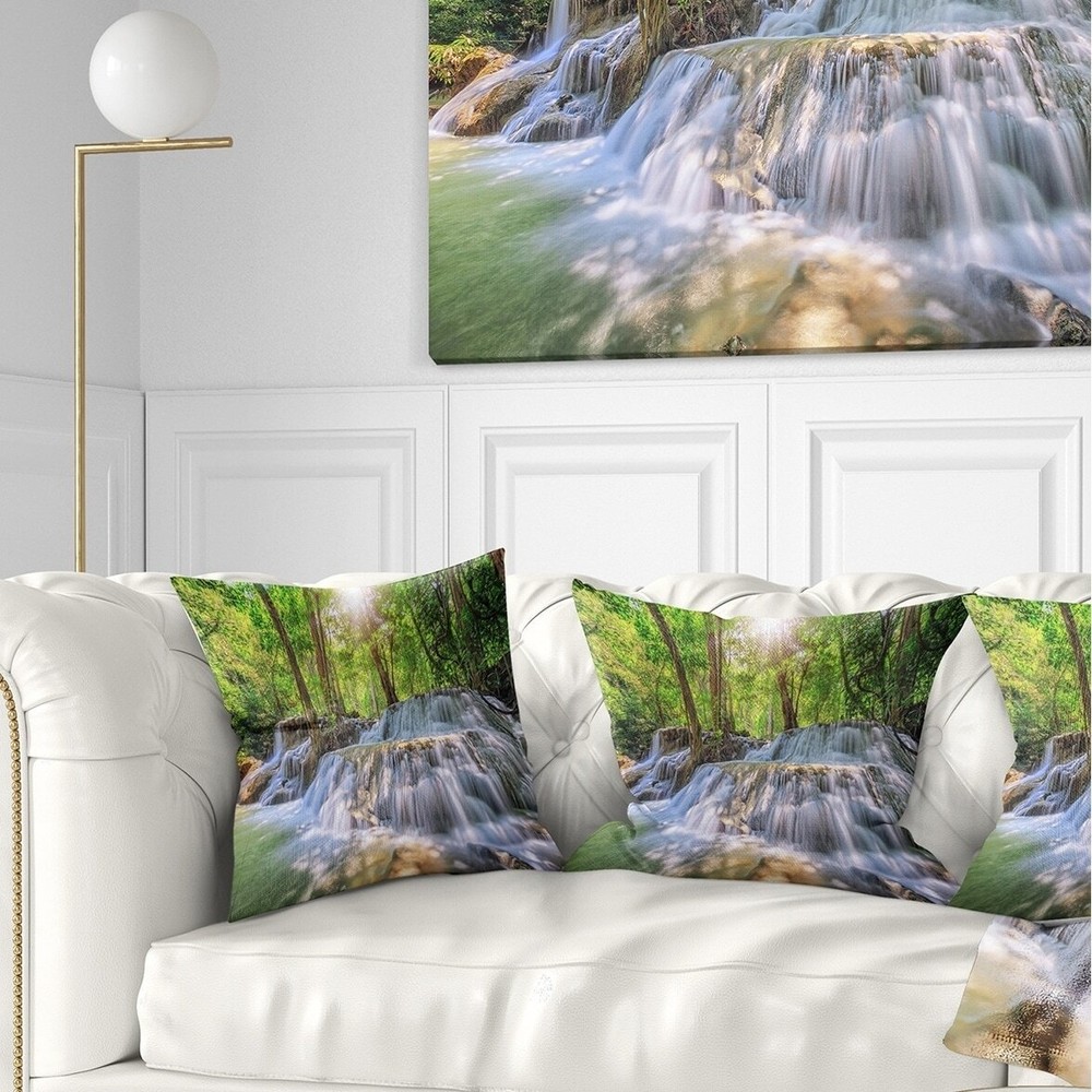 Designart 'Kanchanaburi Waterfall' Photography Throw Pillow