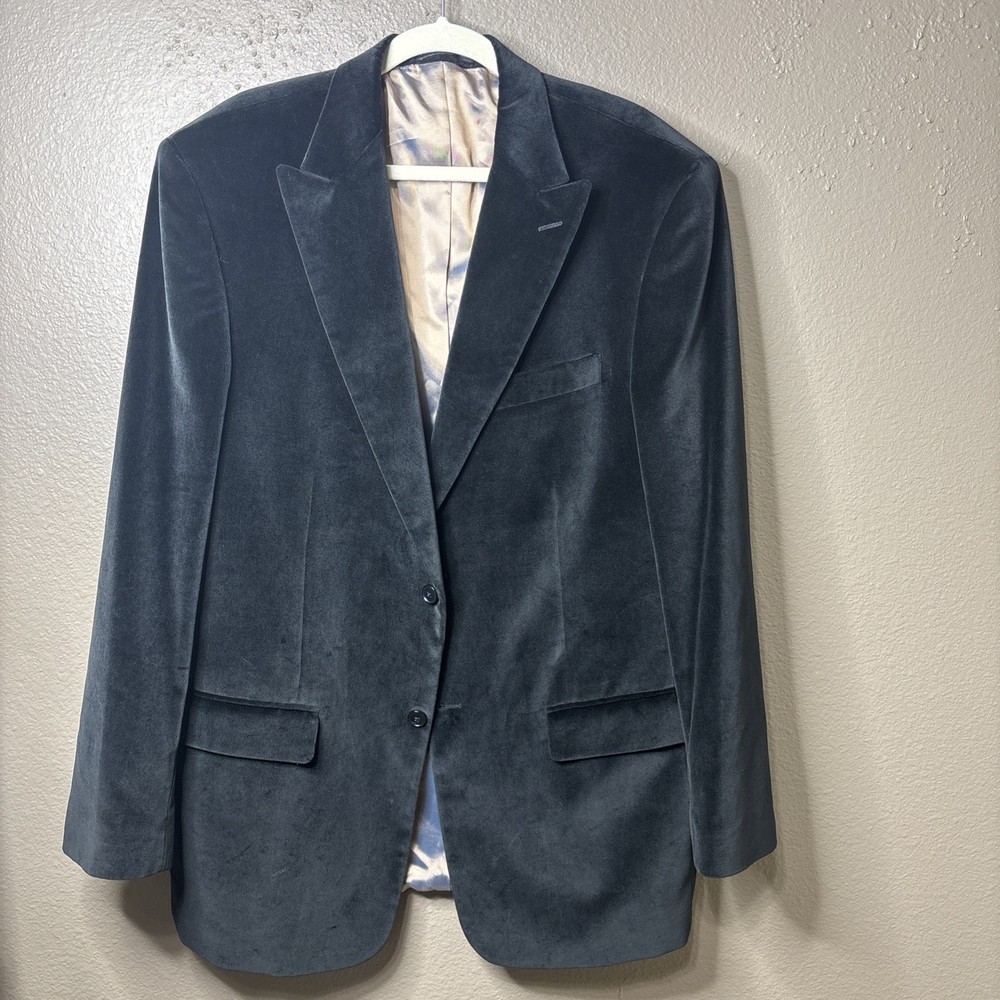 PERRY ELLIS men Formal black velvet blazer jacket coat lapel  44 long Wedding