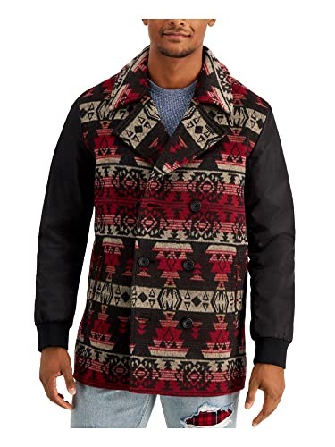 Sun Stone NWT Men's Coat Small Pea-Coat Jacket Tribal Geomatric Red Size S