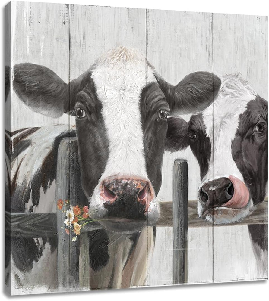 Couple Cow Pictures Wall Decor, Love Themed Canvas Wall Art Print, Curious Cow P