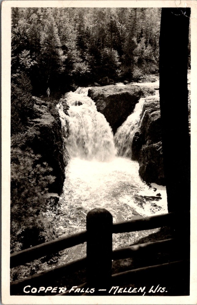 Mellen Wisconsin Copper Falls State Park c.1940-1950 Vintage RPPC Postcard 30423