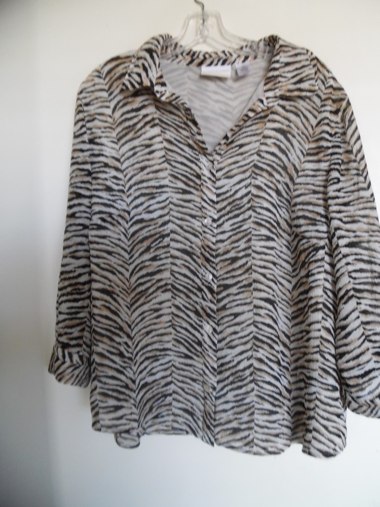 Alfred Dunner Women's 3/4 Sleeve Animal Print Button Blouse Top Size 18W