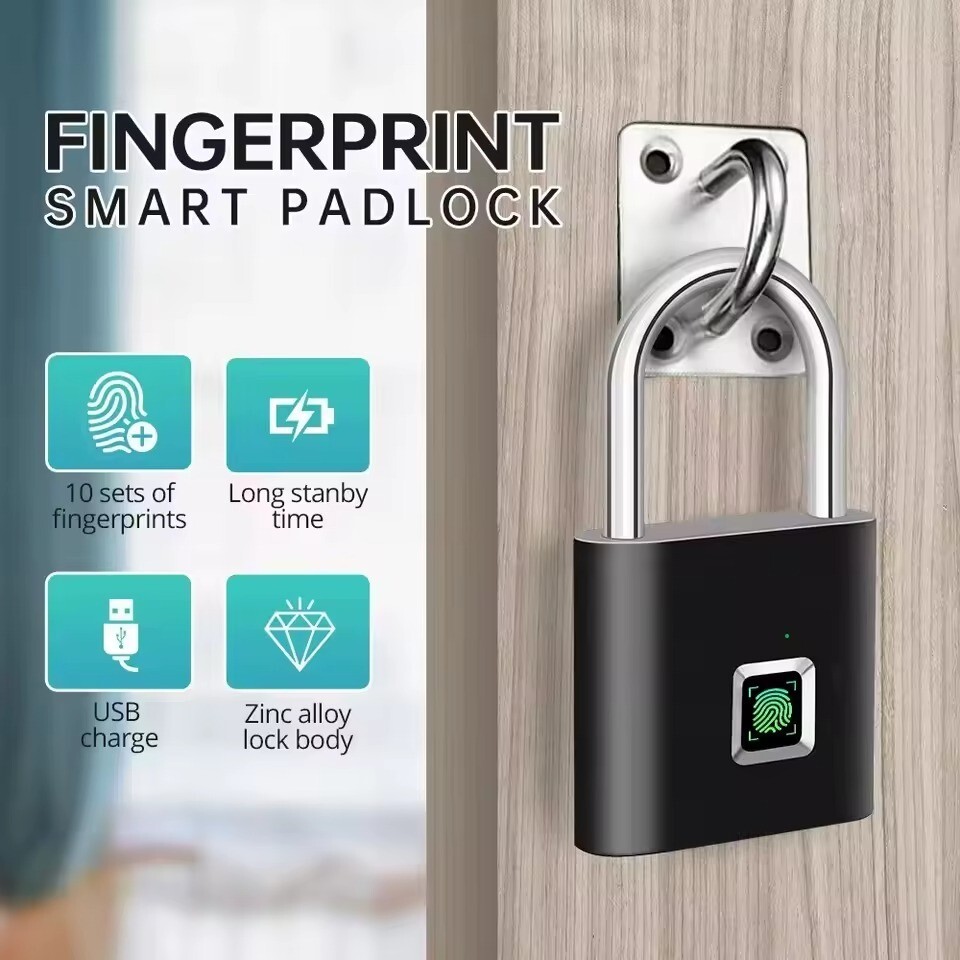 Smart Keyless USB Fingerprint Lock Waterproof Padlock 0.2s Fast Entry