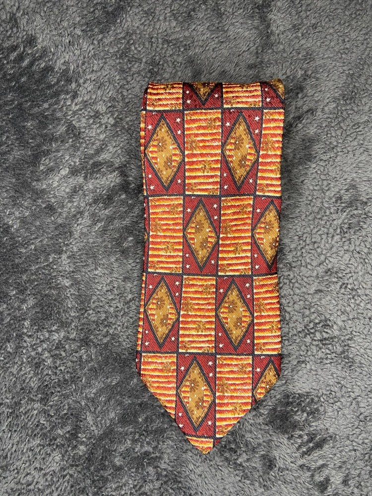 Ermenegildo Zegna Luxury Neck Tie Italy Geometric Men's Silk Orange Red Tie EUC