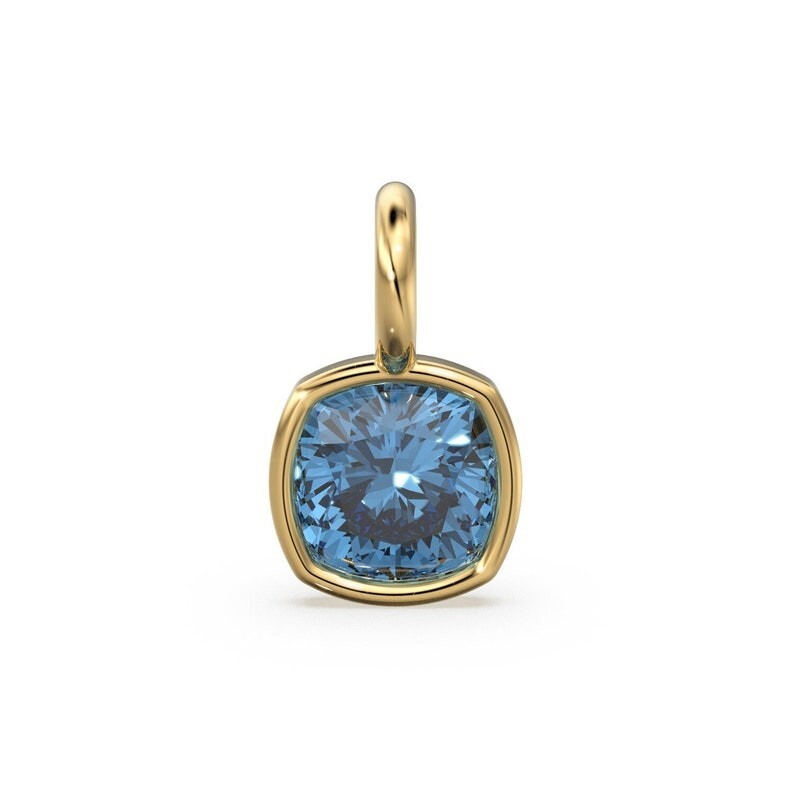 London Blue Topaz Charms 14k 18k Yellow Solid Gold Pendant Blue Cushion Gemstone