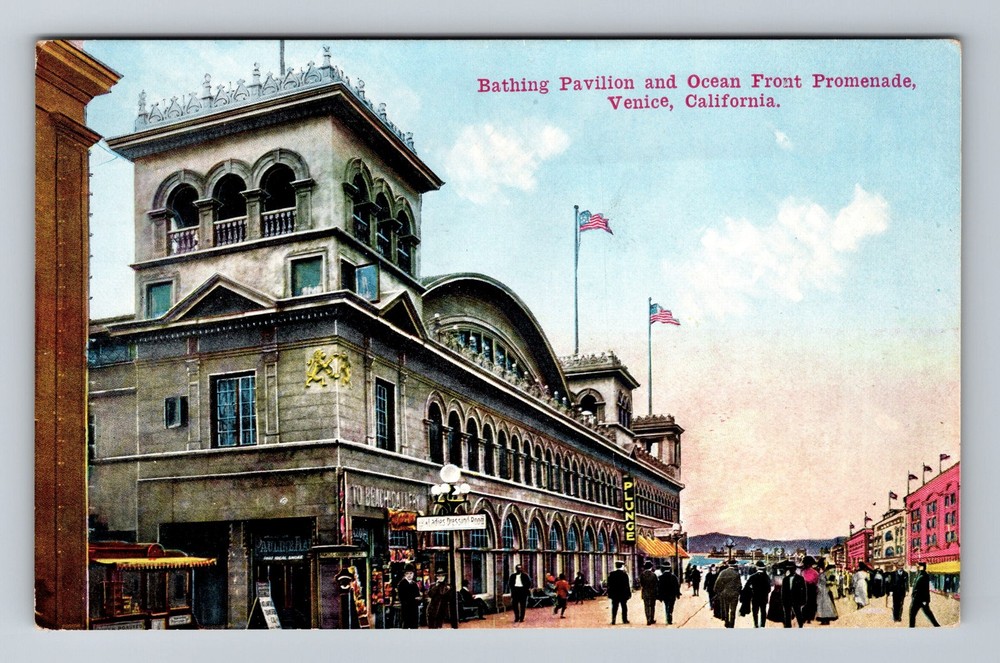 Venice CA-California Bathing Pavilion And Ocean Front Promenade Vintage Postcard