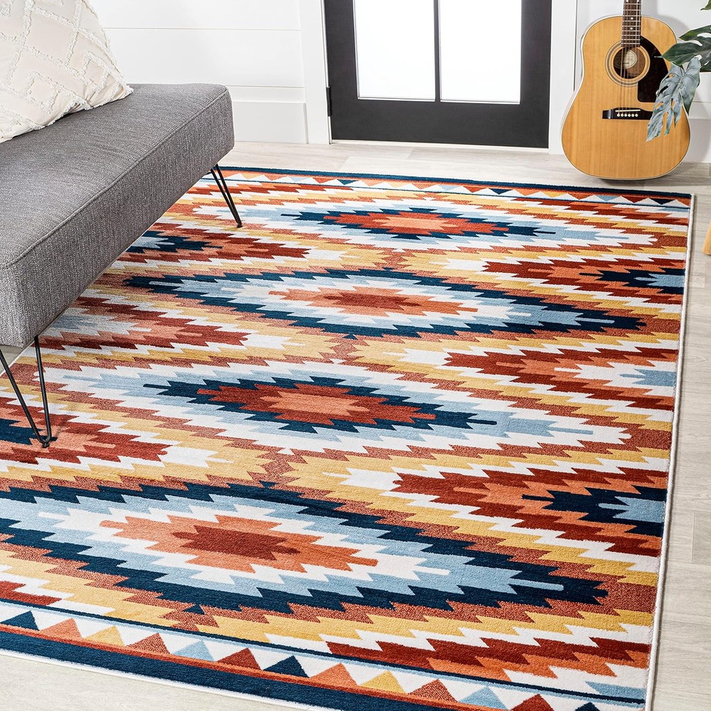 Jonathan Y Konya Diamond Geometric 8x10 Kilim Rug in Yellow Red Blue