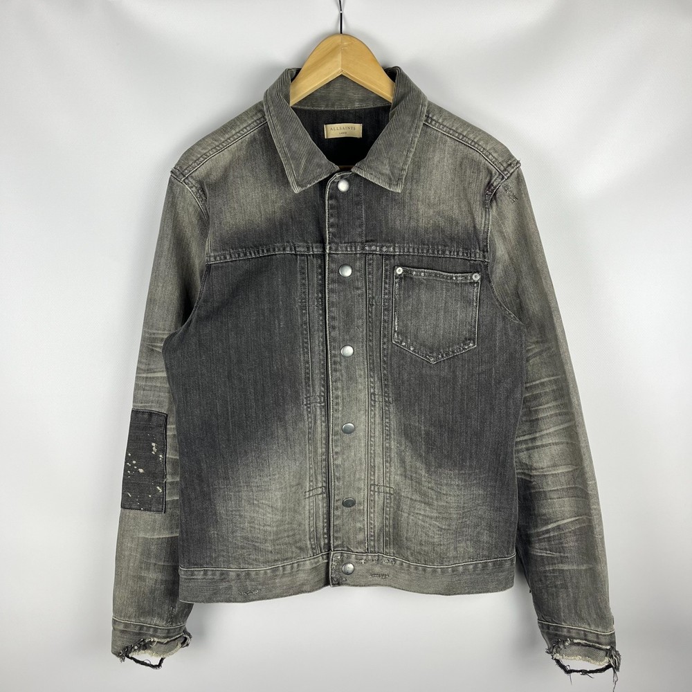 AllSaints Denim Jacket Faded Distressed Corduroy Collar Men’s Size L