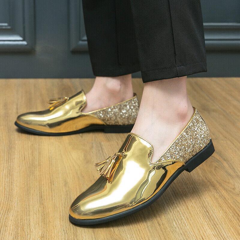 Fashion Men's Faux Leather Sequins Tassel Shoes Party Club Casual Dress Loafers