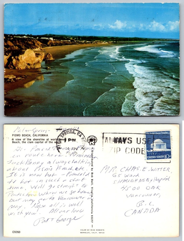 Pismo Beach California Pacific Coast Pier Shoreline Vintage Postcard 1970s