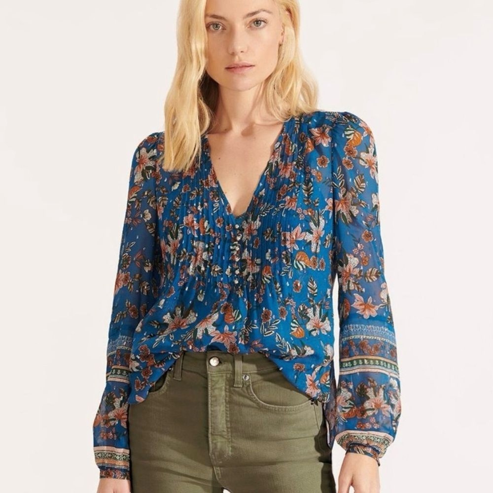 Veronica Beard Lowell Silk Floral Metallic Blouse Lightweight Sheer Size 4