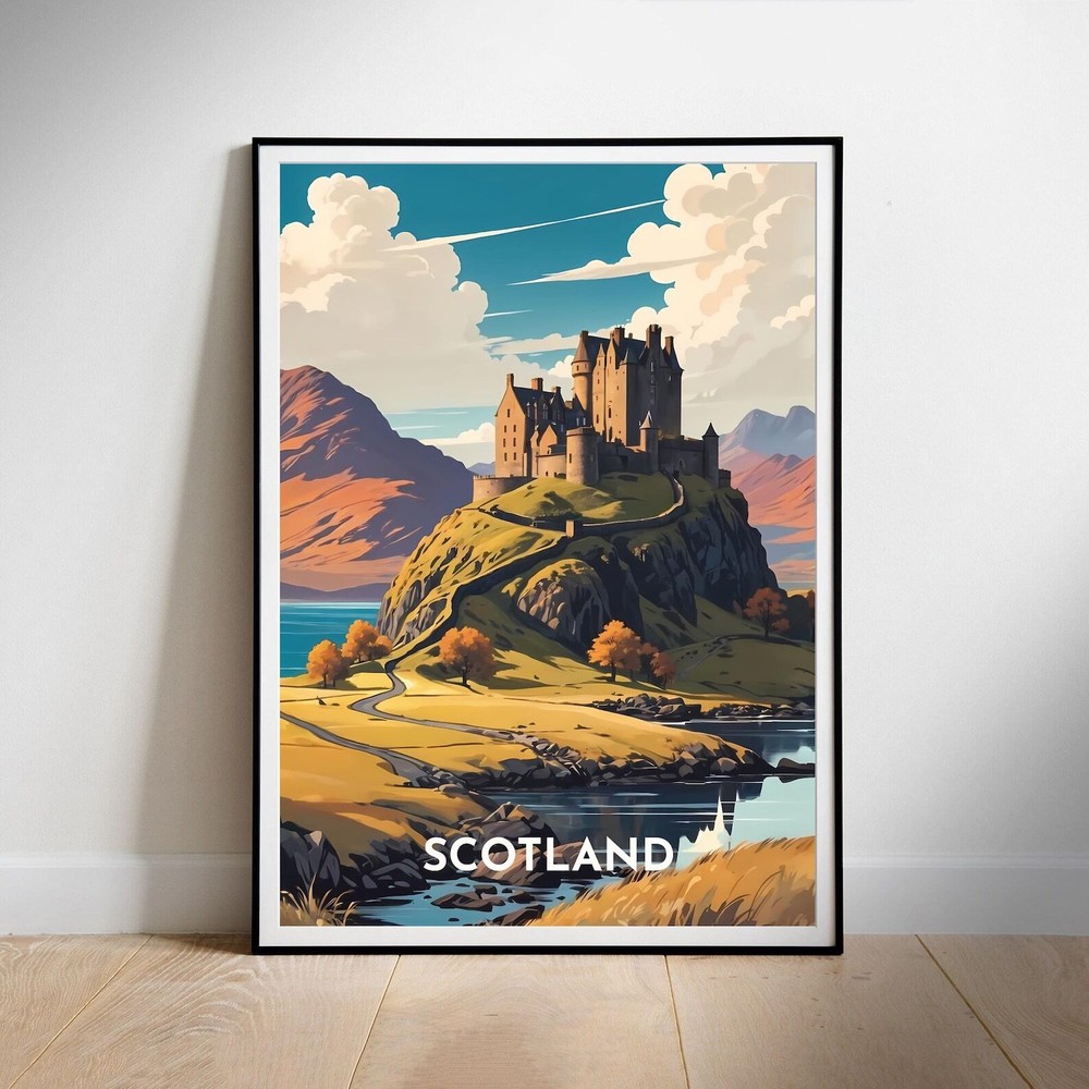 Printable Wall Art Scotland Retro Travel Poster Instant Hanging Decor New Home
