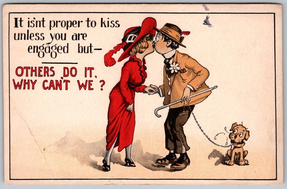 Antique Postcard Kissing Couple Cartoon 1910s