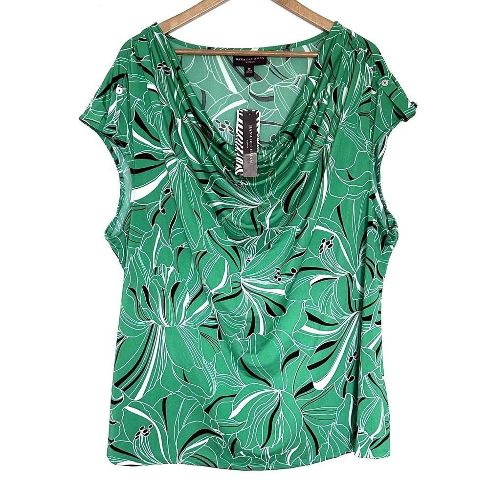 NWT Dana Buchman Plus Shirt Women’s 3X Green Floral Boho Pullover Blouse Top