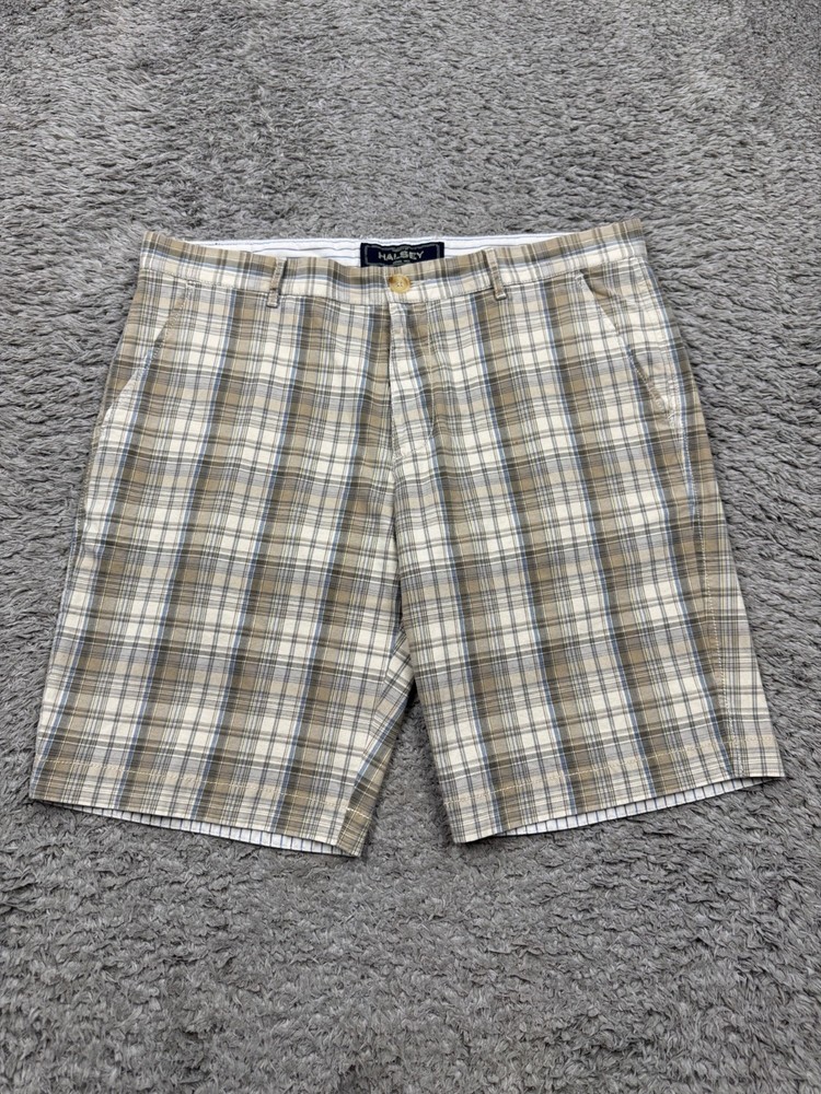 Halsey Shorts Men 35x10 Beige Plaid Pretty Stretch Performance Golf Hike Chino