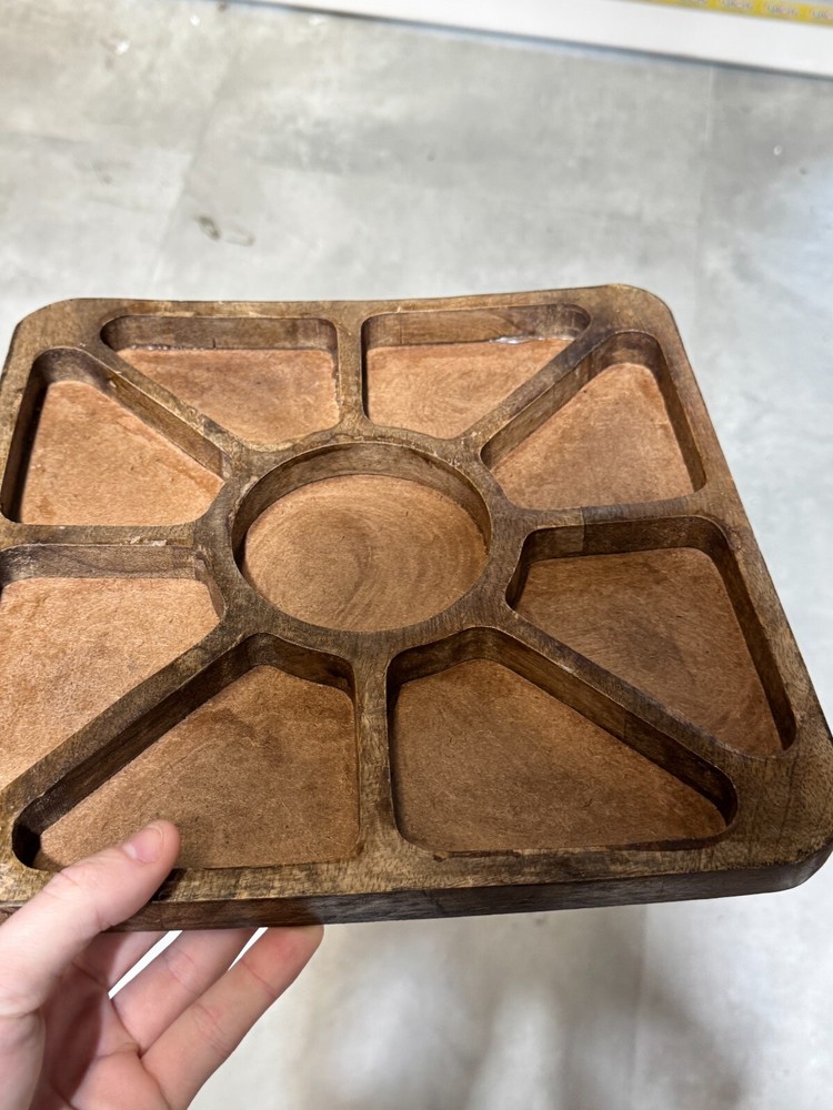 Acacia Wood Party Serving Tray with Compartments for Food and Snacks  -image