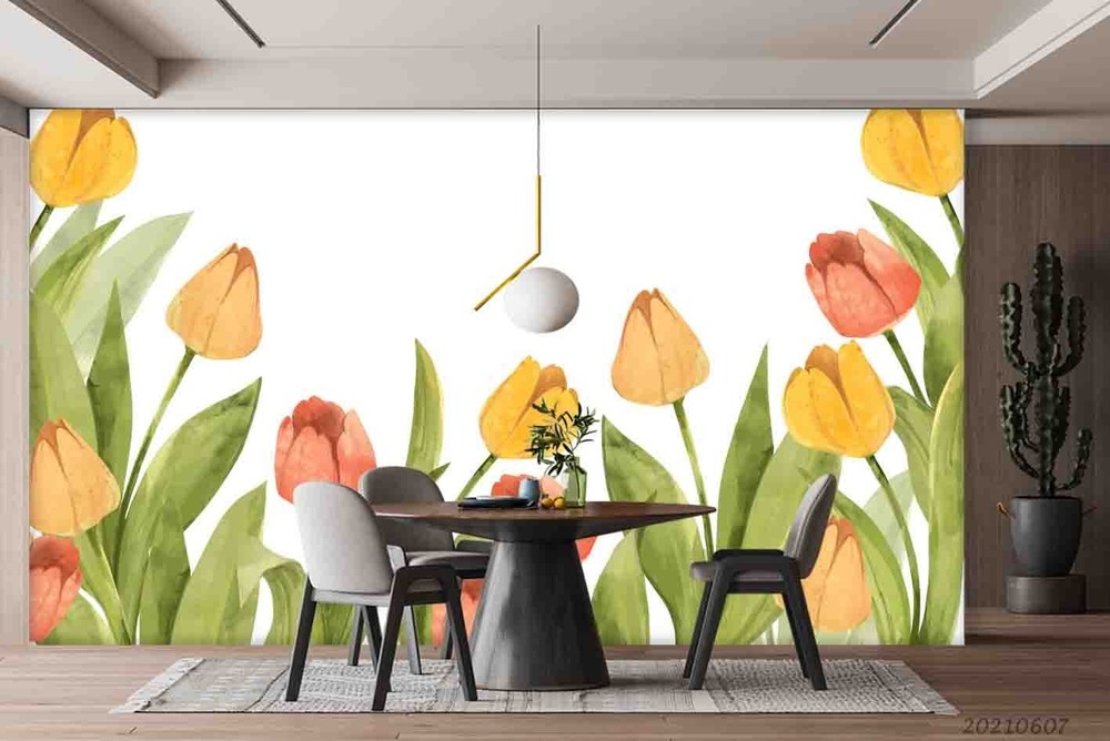 3D Tulips Plants Watercolor Wall Murals Wallpaper Murals Wall Sticker