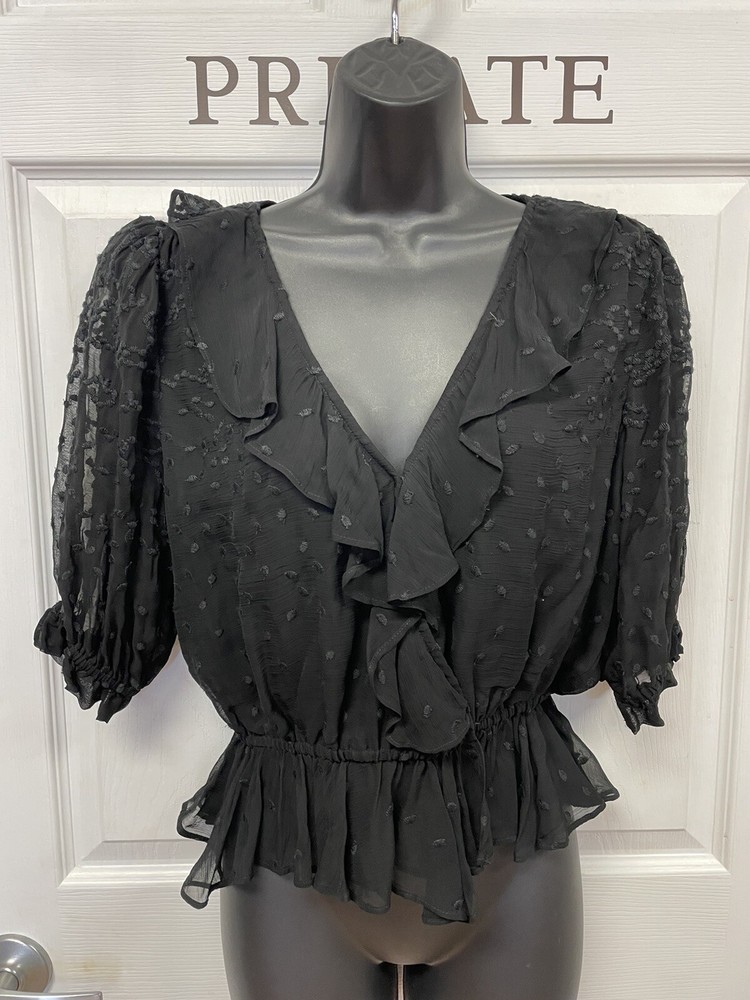 The Kooples Paris Black Sheer Blouse Ruffle Women’s 2 Pretty!!
