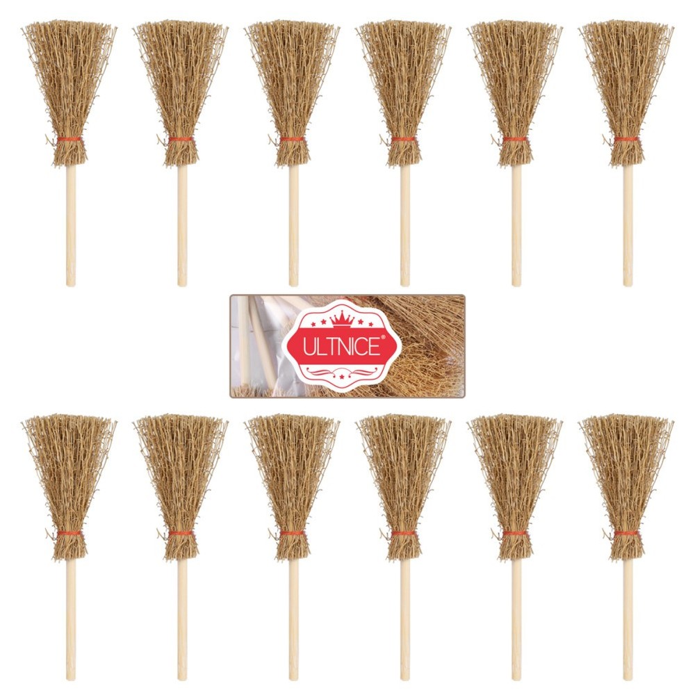 12 Pcs Mini Halloween Witch Broom Toys Hanging Decorations Accessories