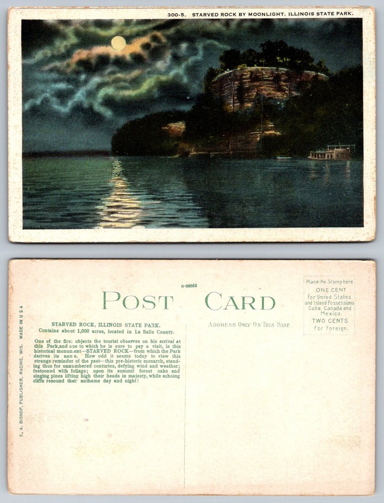 Starved Rock Moonlight Illinois State Park Postcard Vintage E.A. Bishop