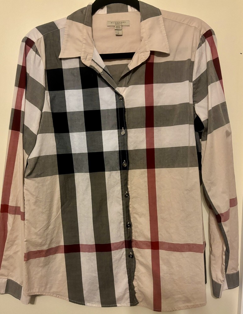 Authentic Vintage Burberry Brit Check Button Down Women’s Plaid Shirt Size Large