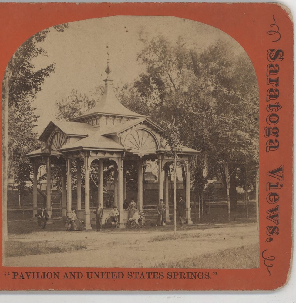 Pavilion & United States Spring Saratoga Springs Sipperly Stereoview c1870