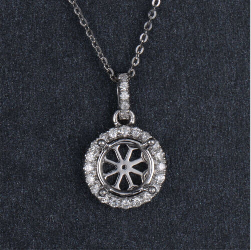 7.5mm Round Cut Solid 14K White Gold Natural Diamond Semi Mount Pendant Setting