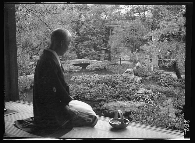 Photo:Japan 1908 Man in Garden Zen View Travel Views of Japan and Korea