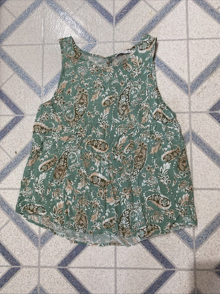 Staccato Women's Sleeveless Spring Green Paisley Keyhole Back Blouse Tank Top L