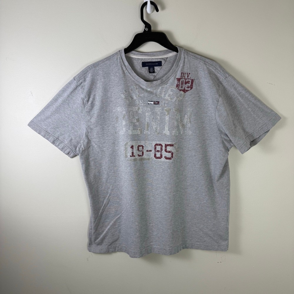 Y2K Tommy Hilfiger cracked faded graphic baggy streetwear tee in Large for men