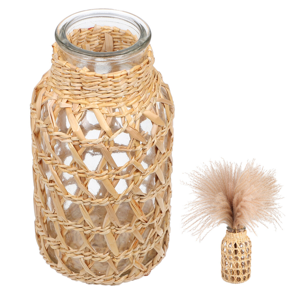 Artificial Plants Decor Rattan Glass Vase Office Decoration