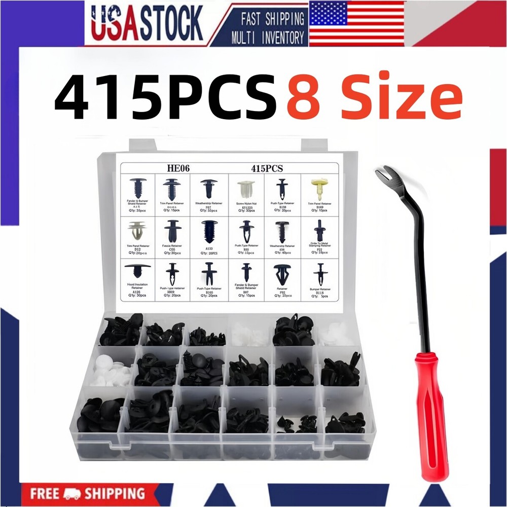 415Pcs Car Retainer Clips Auto Fasteners Push Trim Clips Pin Rivet Bumper Kit