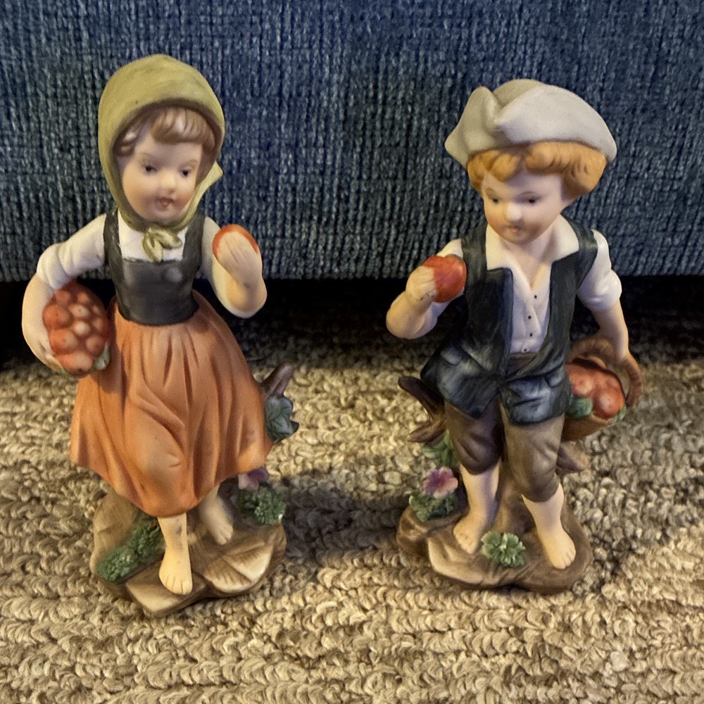 Painted Ceramic Boy & Girl Figurines Set of 2, Multicolor Kids Decor