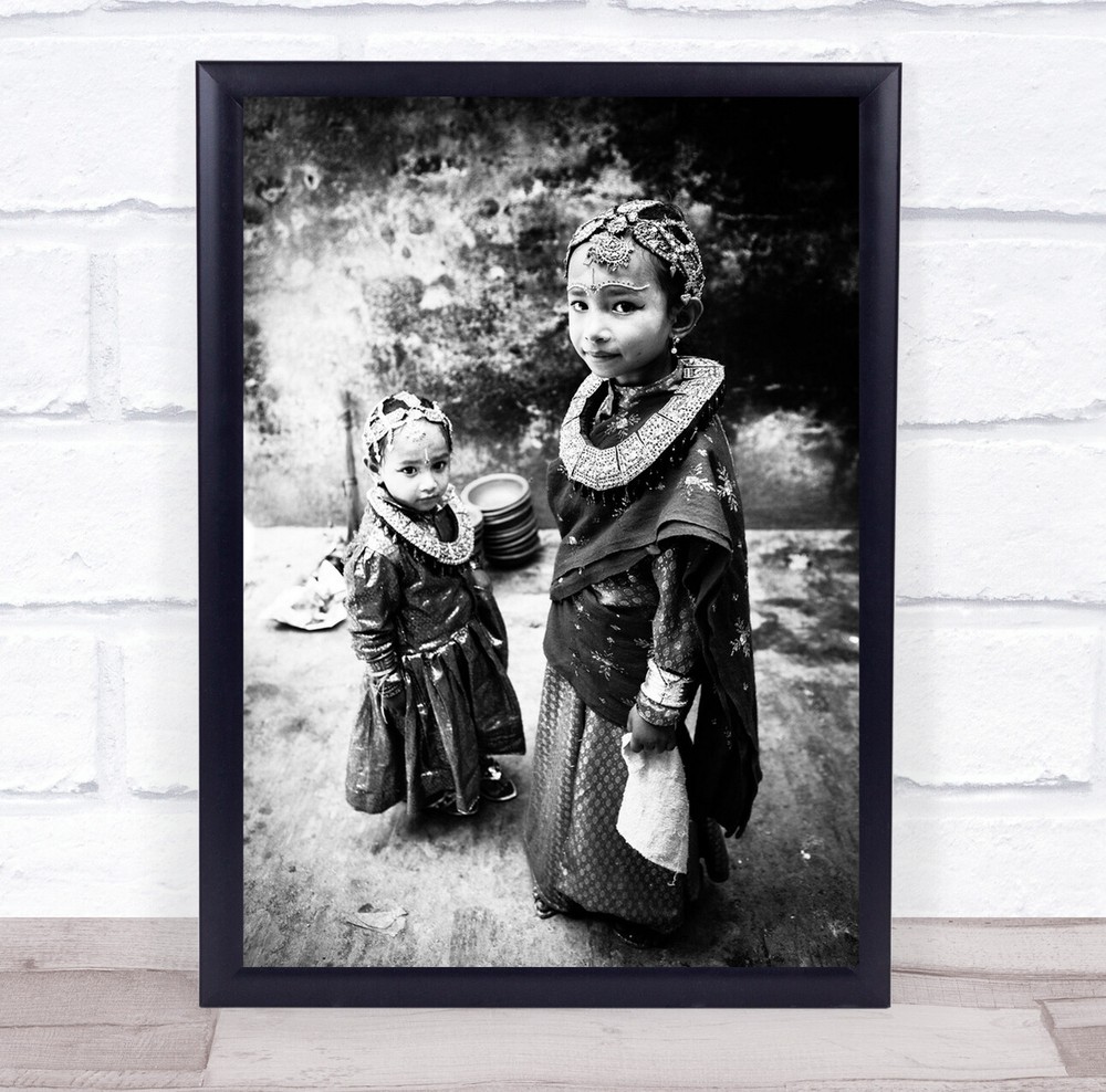 Portrait Street Girls Black White Ornaments Wall Art Print