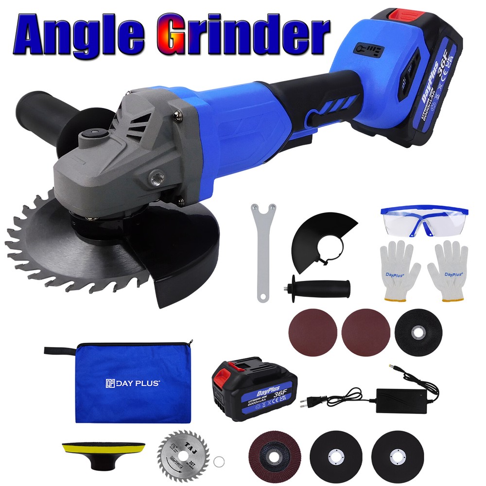 Cordless Angle Grinder with Battery and Charger & Disc Kit Power 1600W Sander US