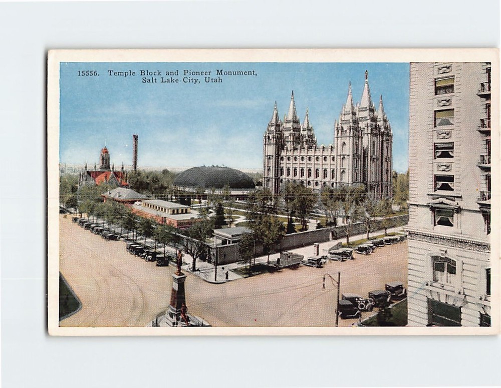Postcard Temple Block and Brigham Young Monument Salt Lake City Utah USA