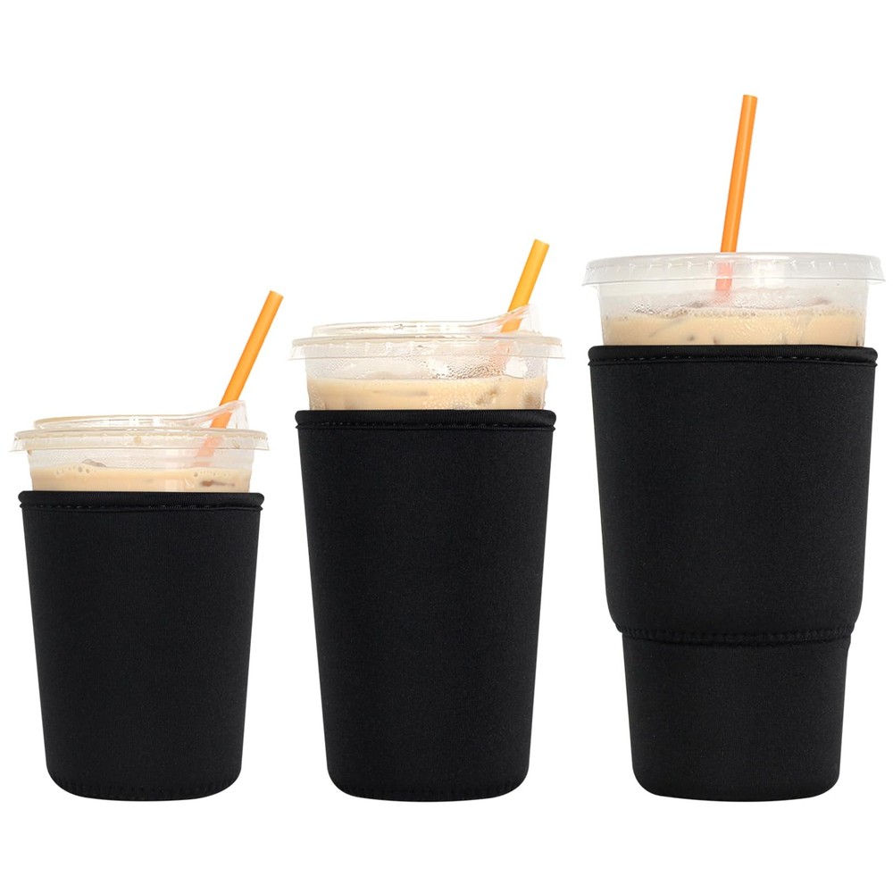 3 Pack Reusable Iced Coffee Sleeves - Xumbtvs Small, Medium, Large, Black