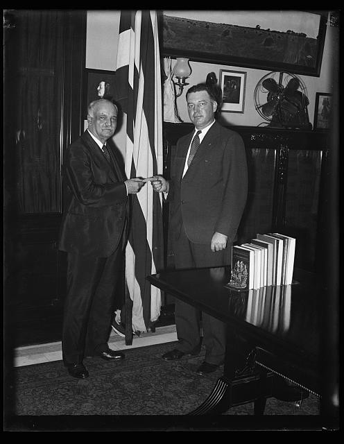Photo:Charles Curtis 1932 1933 Portrait with Man Indoor Flag Office