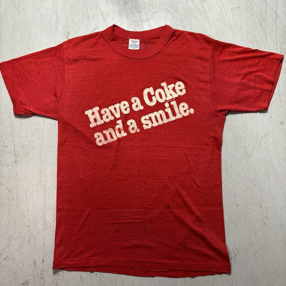 Vintage 80s Thin Have A Coke And A Smile Coca Cola Retro Promo T Shirt Size XL