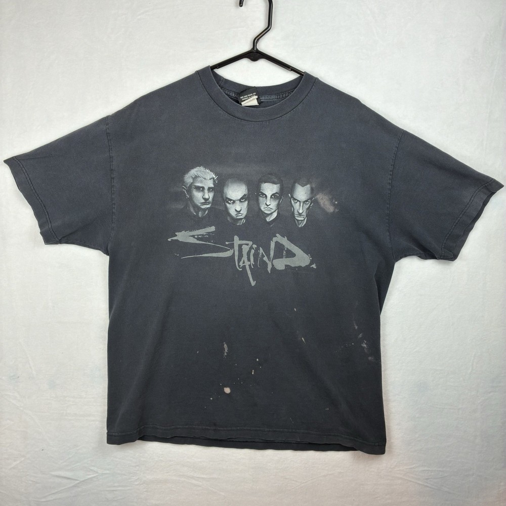 Staind Band T-Shirt Mens XL Black Vintage Giant Tag Distressed 90s Rock
